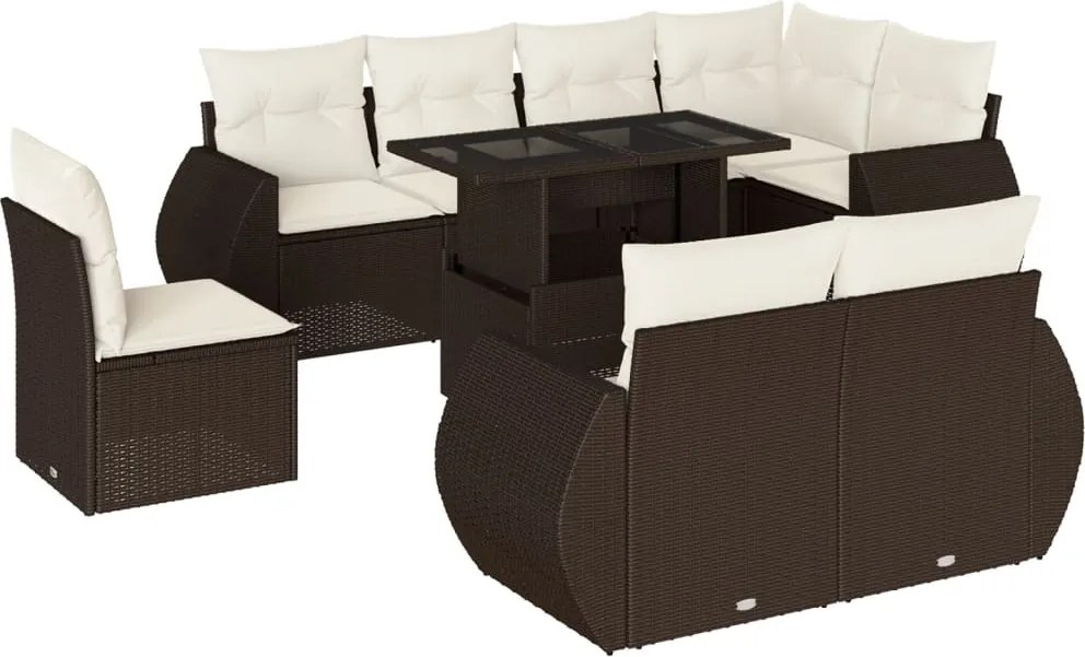 vidaXL Set canapele de grădină cu perne, 9 piese, maro, poliratan
