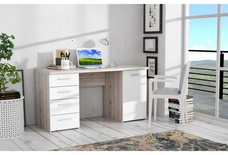 Birou Smart 145x76x60 cm Nuanta Alb Sonoma