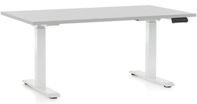 Masa inaltime reglabila OfficeTech D, 140 x 80 cm, bază albă, gri deschis