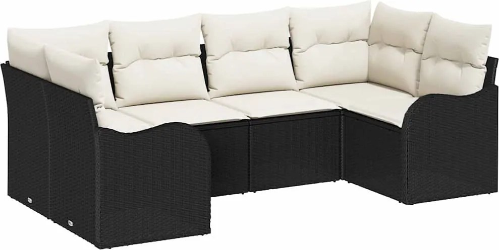 vidaXL Set de canapele pentru grădină cu pernă 6 pcs Negru Rattan poli