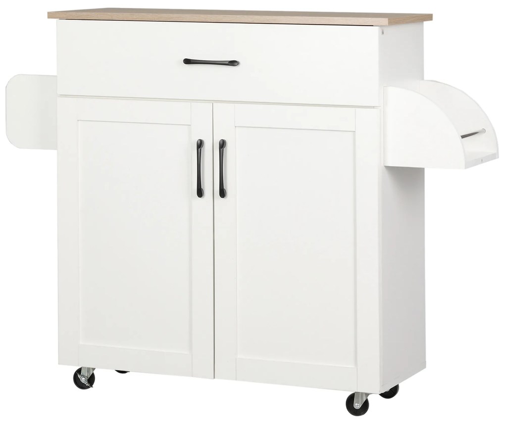 HOMCOM Masă bucătărie multi-spațiu 1 sertar 1 dulap 2 uși cu raft reglabil suport prosoape și raft sticle/conimente - MDF alb | Aosom Romania