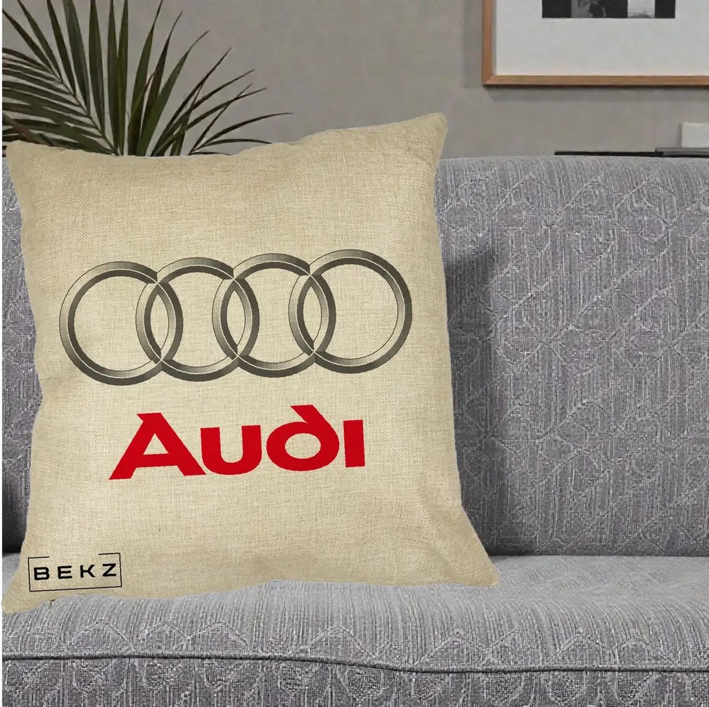Perna Personalizata cu emblema Audi, 40x40 cm, Crem, Husa Detasabila, Perna Inclusa, BEKZ®