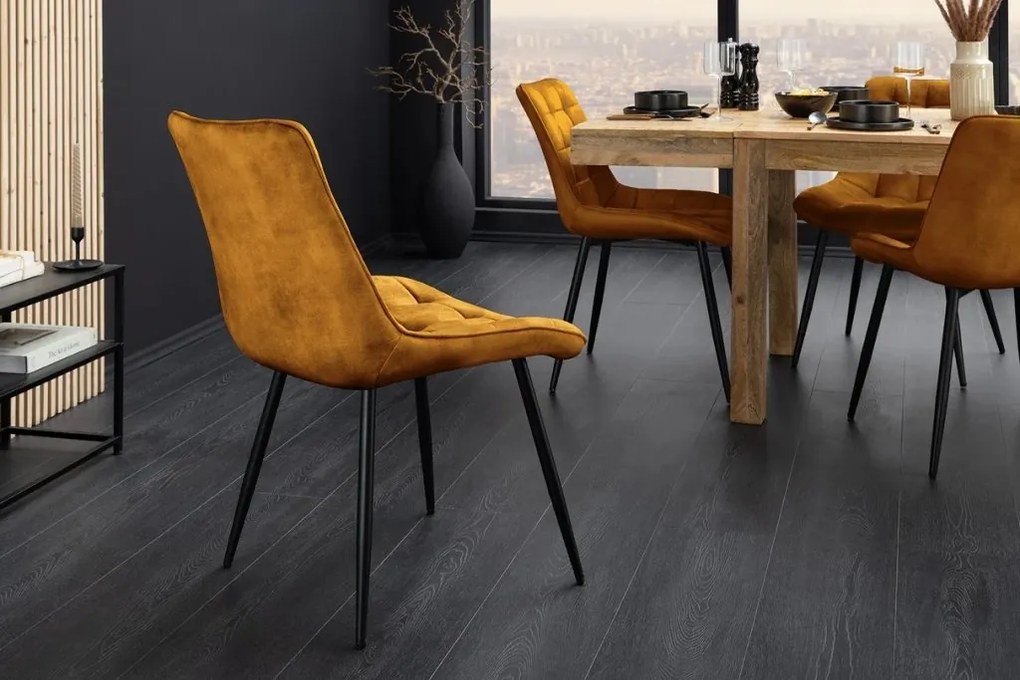 Set de 4 scaune ROADSTAR catifea galben mustar