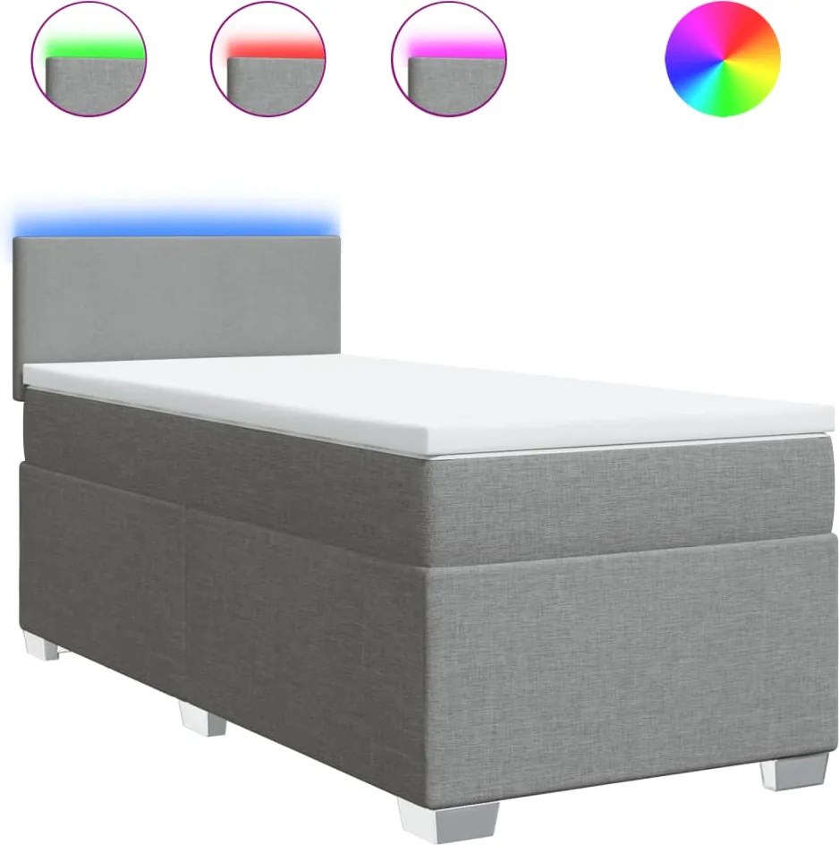 vidaXL Pat box spring cu saltea, gri deschis, 100x200 cm, textil