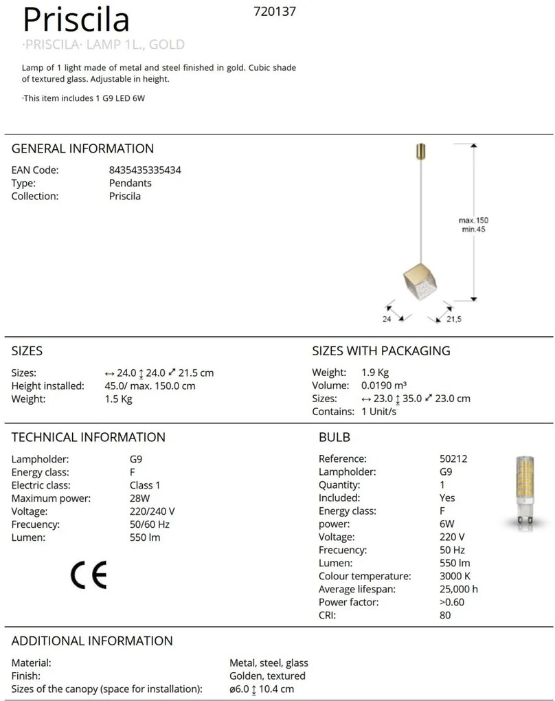 Lustra/Pendul design decorativ Priscila gold