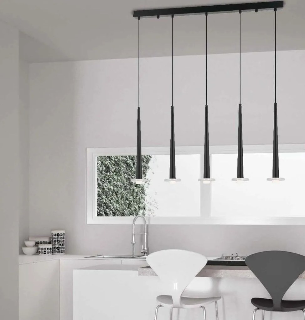Lustra moderna cu 5 pendule LED STORM negru/ marmura alba