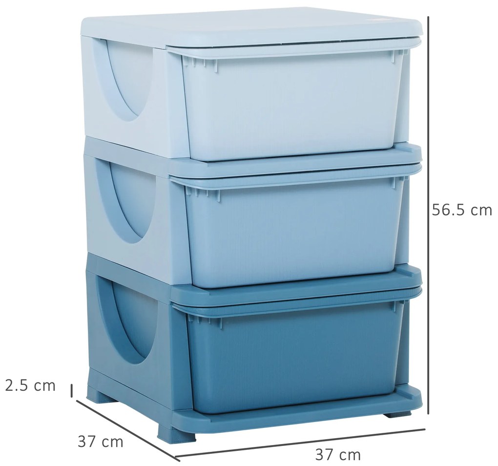 HomCom dulap cu 3 sertare din plastic, ideal pentru depozitarea jucăriilor copiilor, 37x37x56.5 cm, capacitate 10 kg/sertar | Aosom Romania