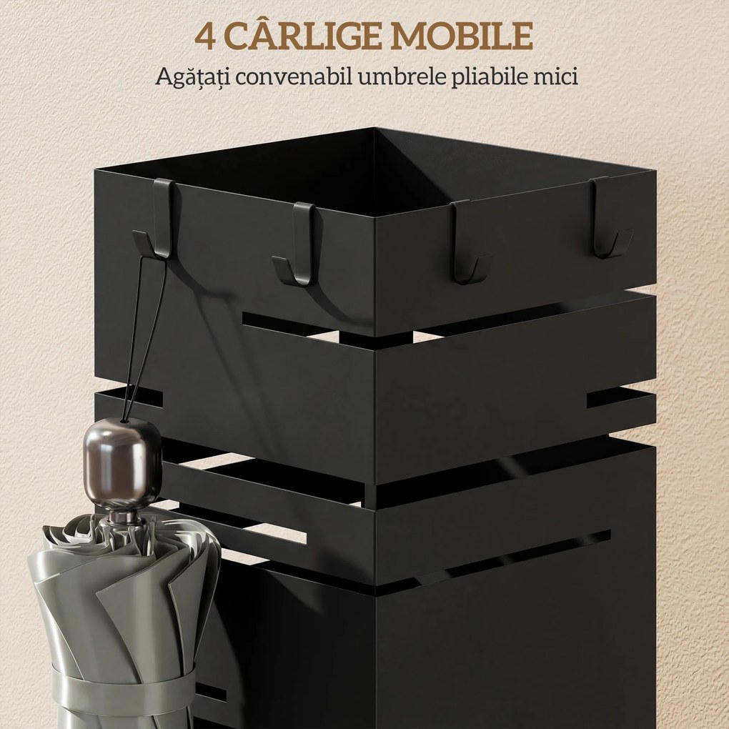 HOMCOM Suport Autoportant pentru Umbrele, Pătrat, Metalic, Negru | Aosom Romania