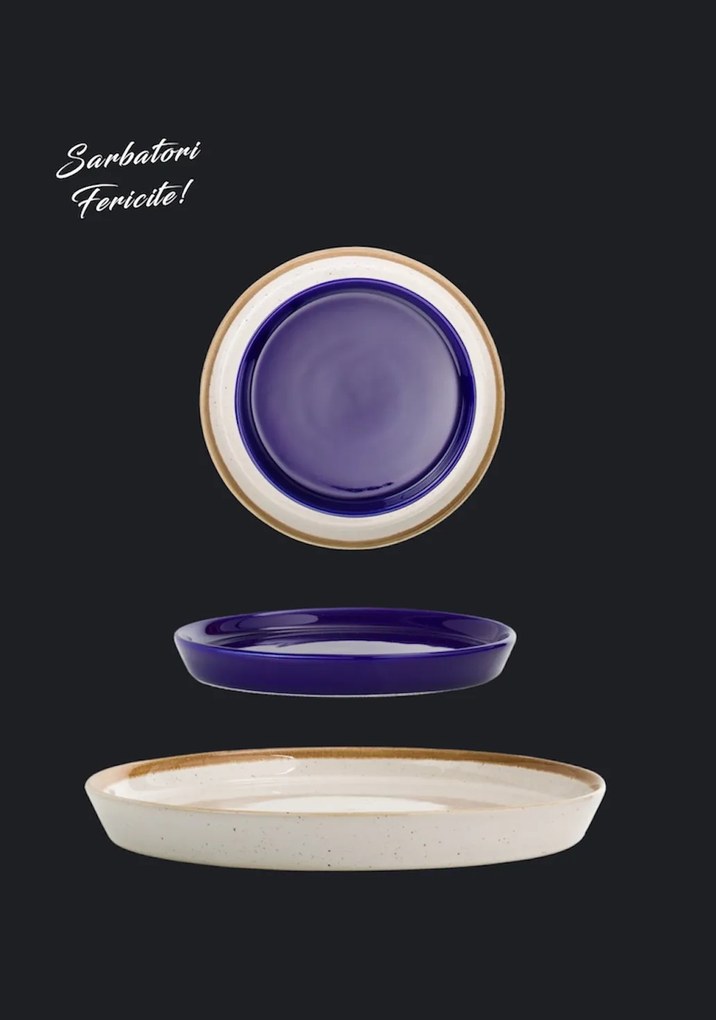 Set 4 Farfurii Sarbatori (2 Farfurii mari 25cm Sand Dune, 2 Farfurii mici 20cm Cobalt)