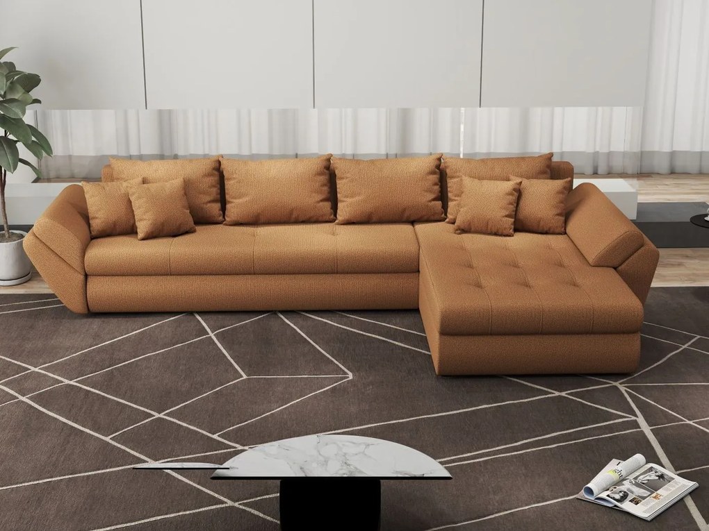 Colțar extensibil dumonde cu ladă de depozitare si sezut confortabil din spuma high-density, Loana XL Enjoy Mango II 335x185 cm