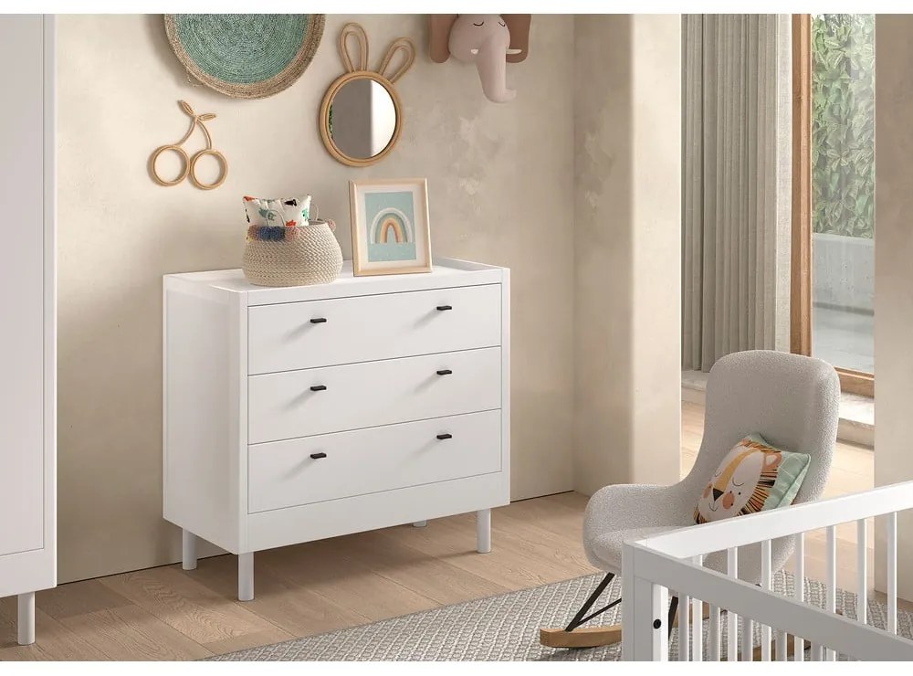 Comodă de copii albă din lemn de fag 100x95x55 cm Forrest – Vipack