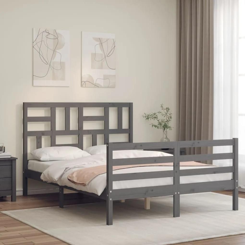 3194898 vidaXL Cadru de pat cu tăblie, gri, 140x200 cm, lemn masiv