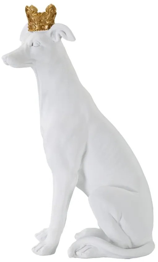 Sculptura caine alb din polirasina, 20x12,5x33 cm, Crowned Dog Mauro Ferretti