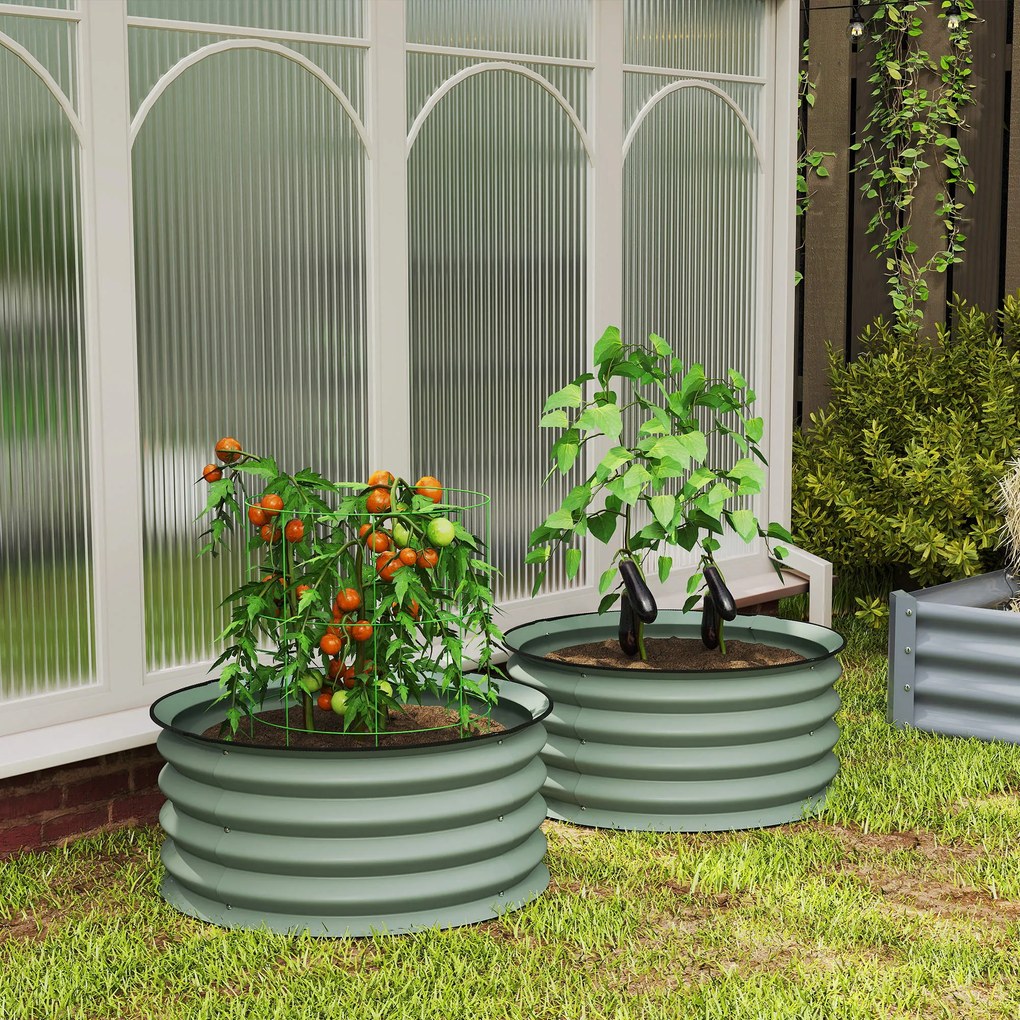 Outsunny Set de 2 ghivece verzinkte, Ø60 x 30H cm ghivece pentru flori cu bază deschisă pentru diverse plante, Grün | Aosom Romania