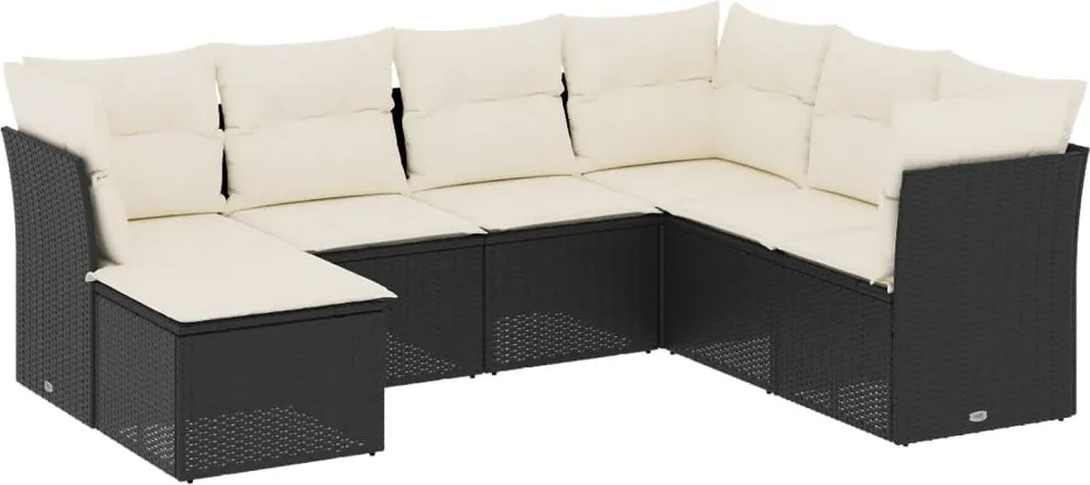 vidaXL Set canapele de grădină cu perne, 7 piese, negru, poliratan