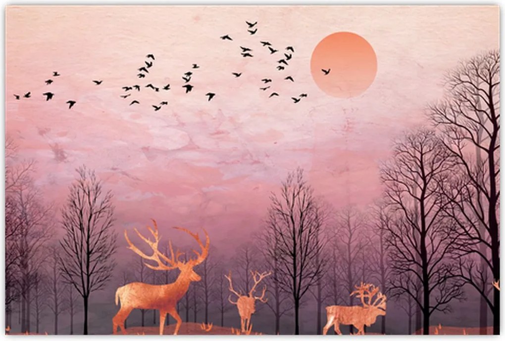 Tablou - Căprioare în strălucirea apusului de soare (90x60 cm)