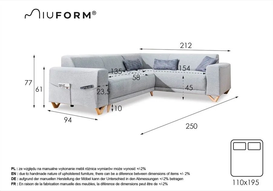 Colțar gri deschis extensibil/cu spațiu de depozitare (cu colț pe partea dreaptă/în formă de ”L”) Classy Sophie – Miuform