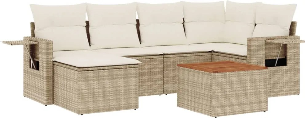 vidaXL Set canapele de grădină, 7 piese, cu perne, bej, poliratan