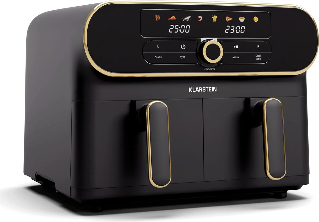 Klarstein Friteuză cu aer cald AuraAir Color Touch, 2 camere, 11 l, 1700 W, 80 - 200 °C, 8 programe