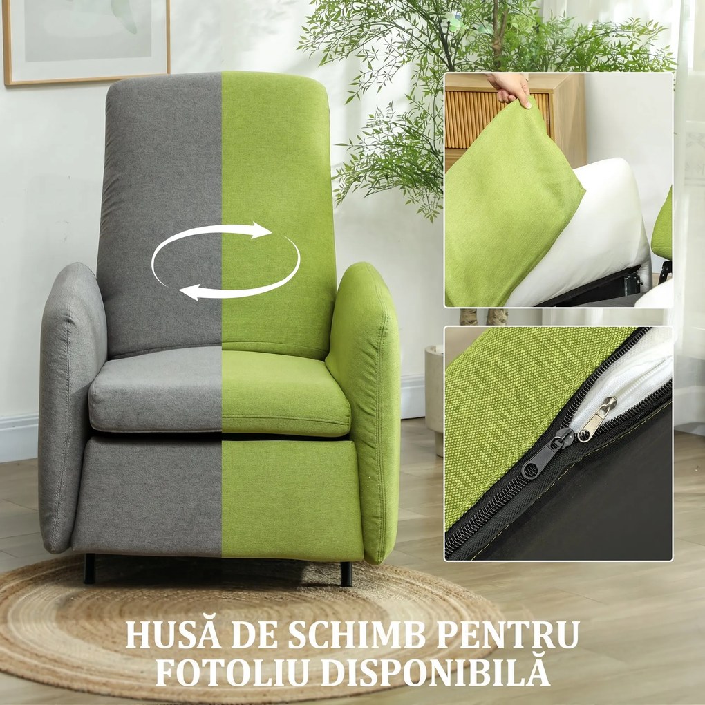 HOMCOM Fotoliu Rabatabil cu Suport pentru Picioare și Husă de Schimb, 79x93x103 cm, Gri | Aosom Romania