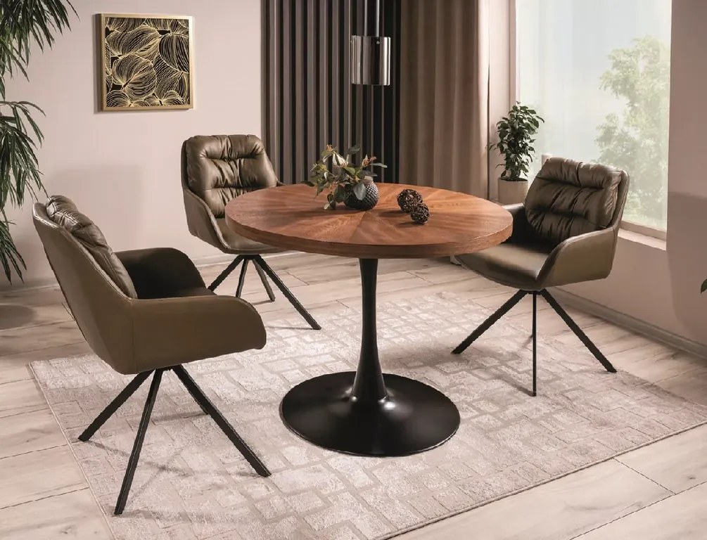 Masa rotunda de dining AMADEO 100x100 cm, decor nuc