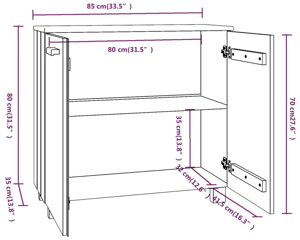 Servanta, gri deschis, 85x35x80 cm, lemn masiv de pin 1, Gri deschis