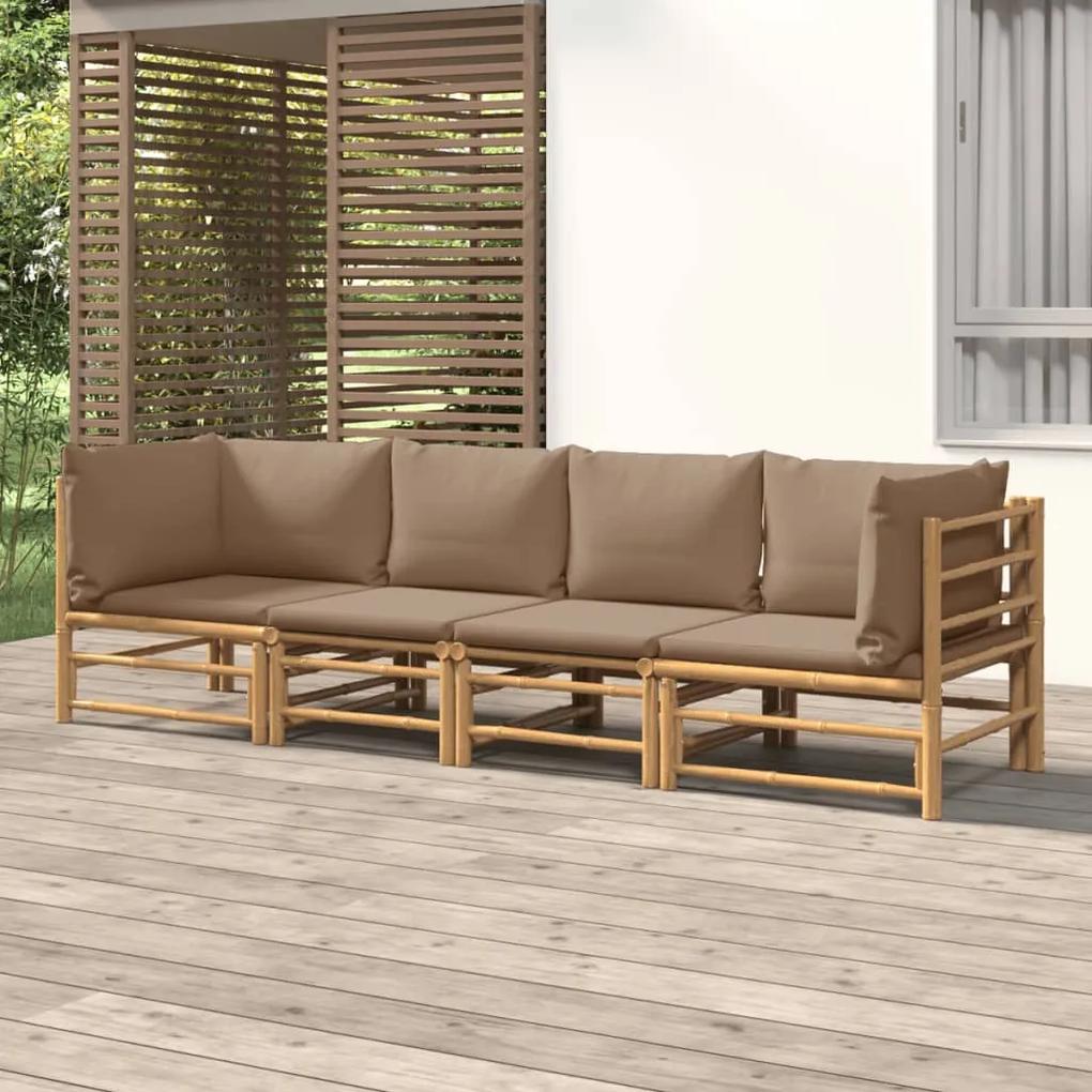 3155120 vidaXL Set mobilier de grădină cu perne gri taupe, 4 piese, bambus