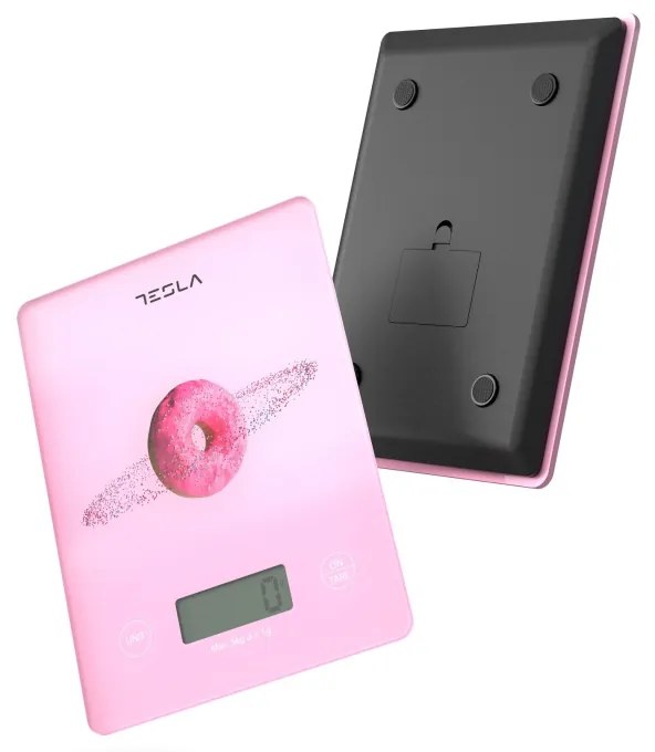 Cantar de bucatarie Tesla KS101P, 5kg, Functie TARE, Display LED, Roz