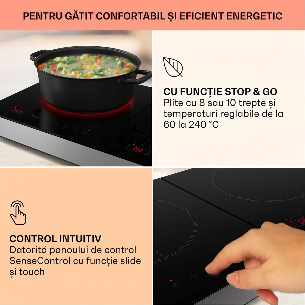 Klarstein Plită dublă cu inducție Cookio 3500W cu temporizator din sticlă ceramică