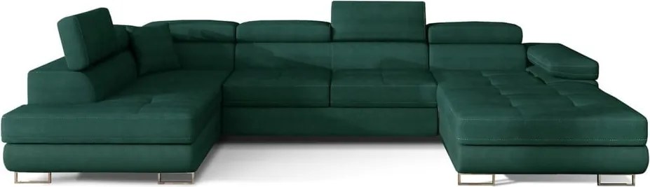 Colțar verde extensibil/cu spațiu de depozitare cu tapițerie din catifea (cu colț pe partea stângă/în formă de "U") Rodrigo – ELTAP