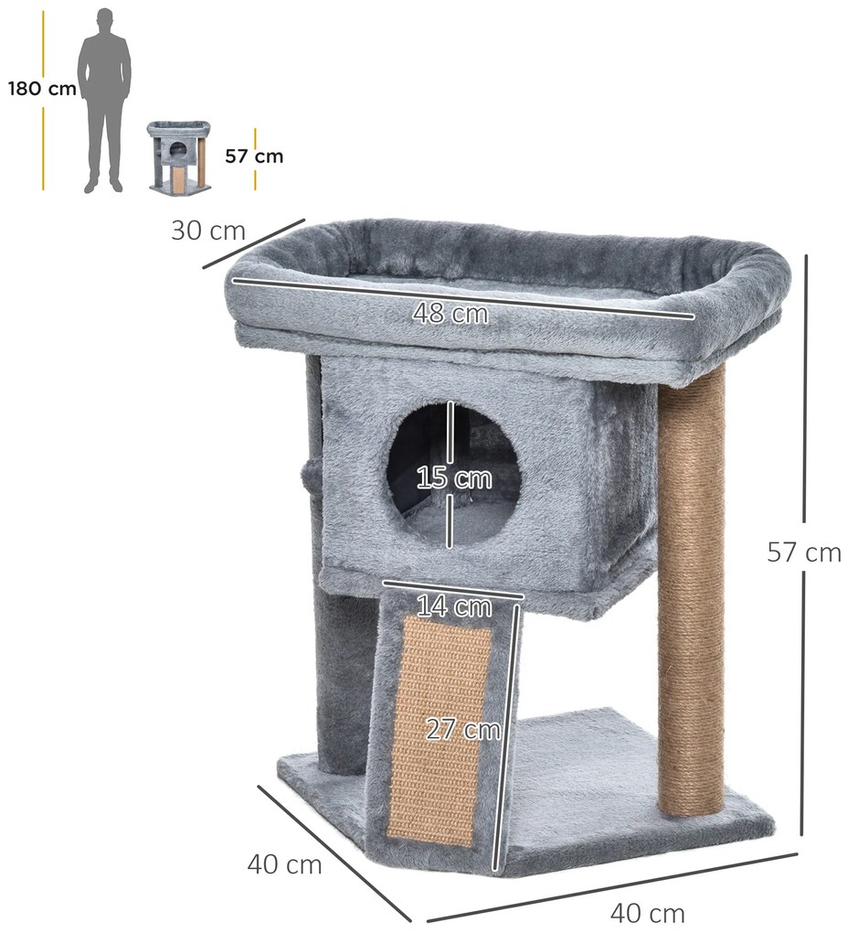 PawHut Ansamblu de Joacă de Sisal din Sisal și Pluș, Căsuță pentru Pisici și Pat, Gri | Aosom Romania