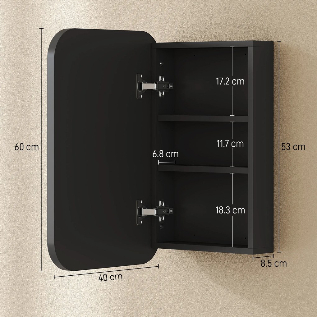 HOMCOM Dulap cu oglindă pentru baie, dulap de baie cu oglindă, dulap suspendat cu poliță reglabilă, 40 x 10 x 60 cm, Negru | Aosom Romania