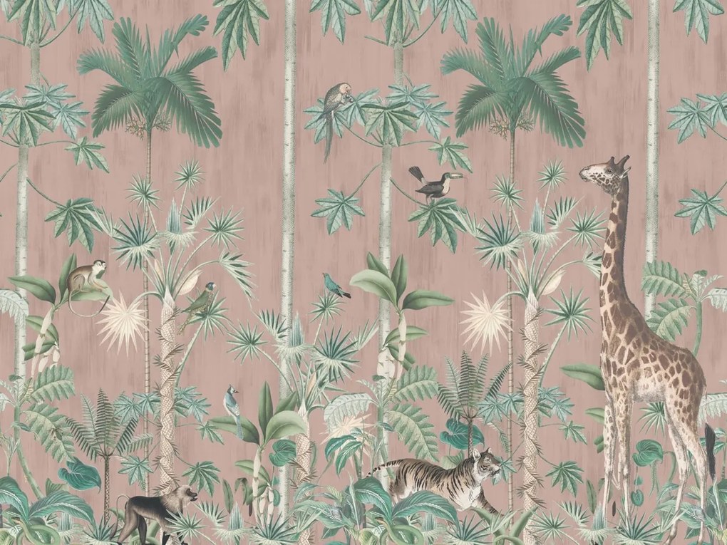 Fototapet, Giraffe's Stroll, Pink, Rebel Walls