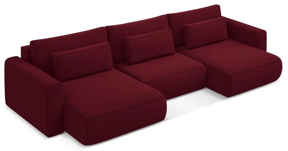 Colțar burgundy extensibil/cu spațiu de depozitare cu tapițerie din catifea (în formă de "U") Kapua – Makamii