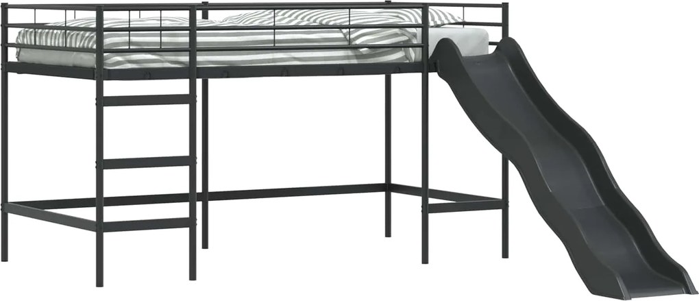 vidaXL Cadru de pat loft pentru copii cu tobogan Negru și antracit