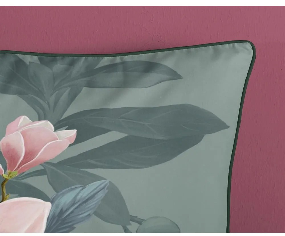 Lenjerie de pat din bumbac organic pentru pat de o persoană Descanso Rose, 140 x 220 cm, verde