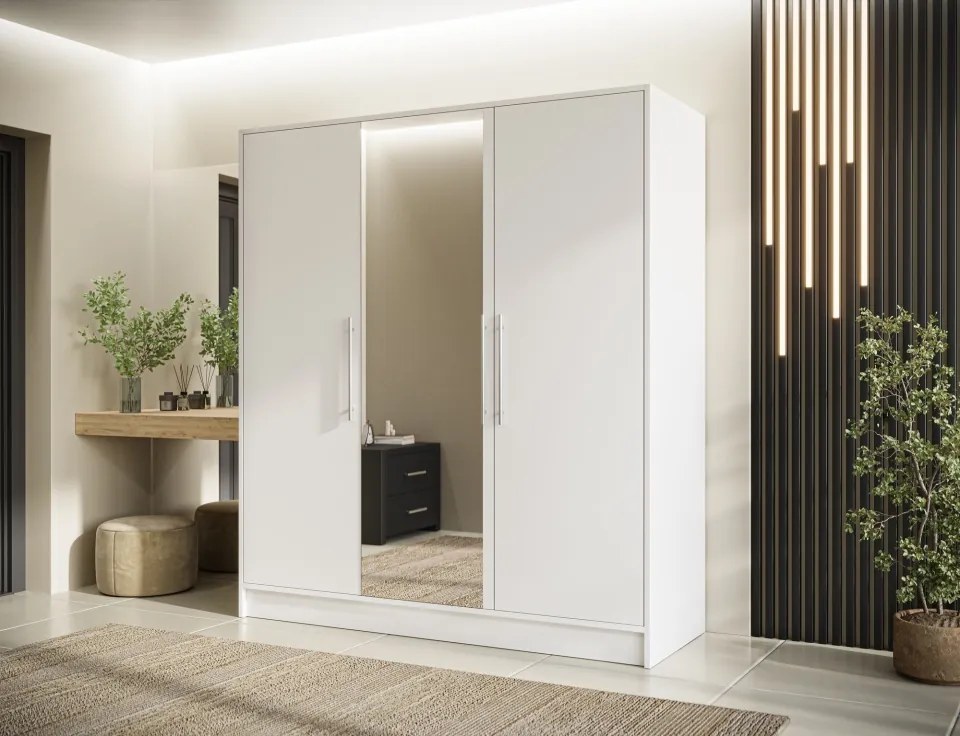 Dulap cu 3 usi si oglinda Alarica 180x60x200 cm – Alb