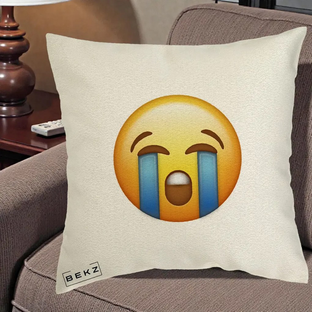 Perna Decorativa Emoji Plange, 40x40 cm, Ecru, Husa Detasabila, Perna Inclusa, BEKZ®