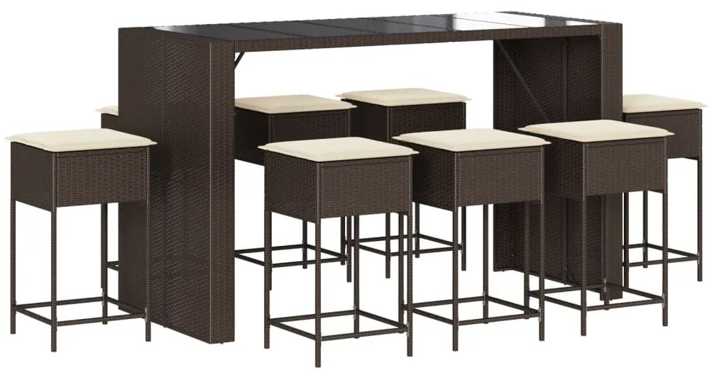 3261512 vidaXL Set mobilier bar de grădină, cu perne, 9 piese, maro, poliratan