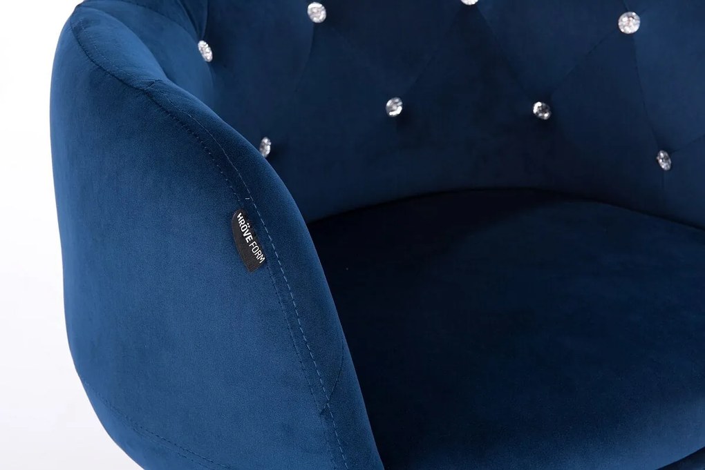 HR333CCROSS Scaun Catifea Bleumarin cu Bază Aurie