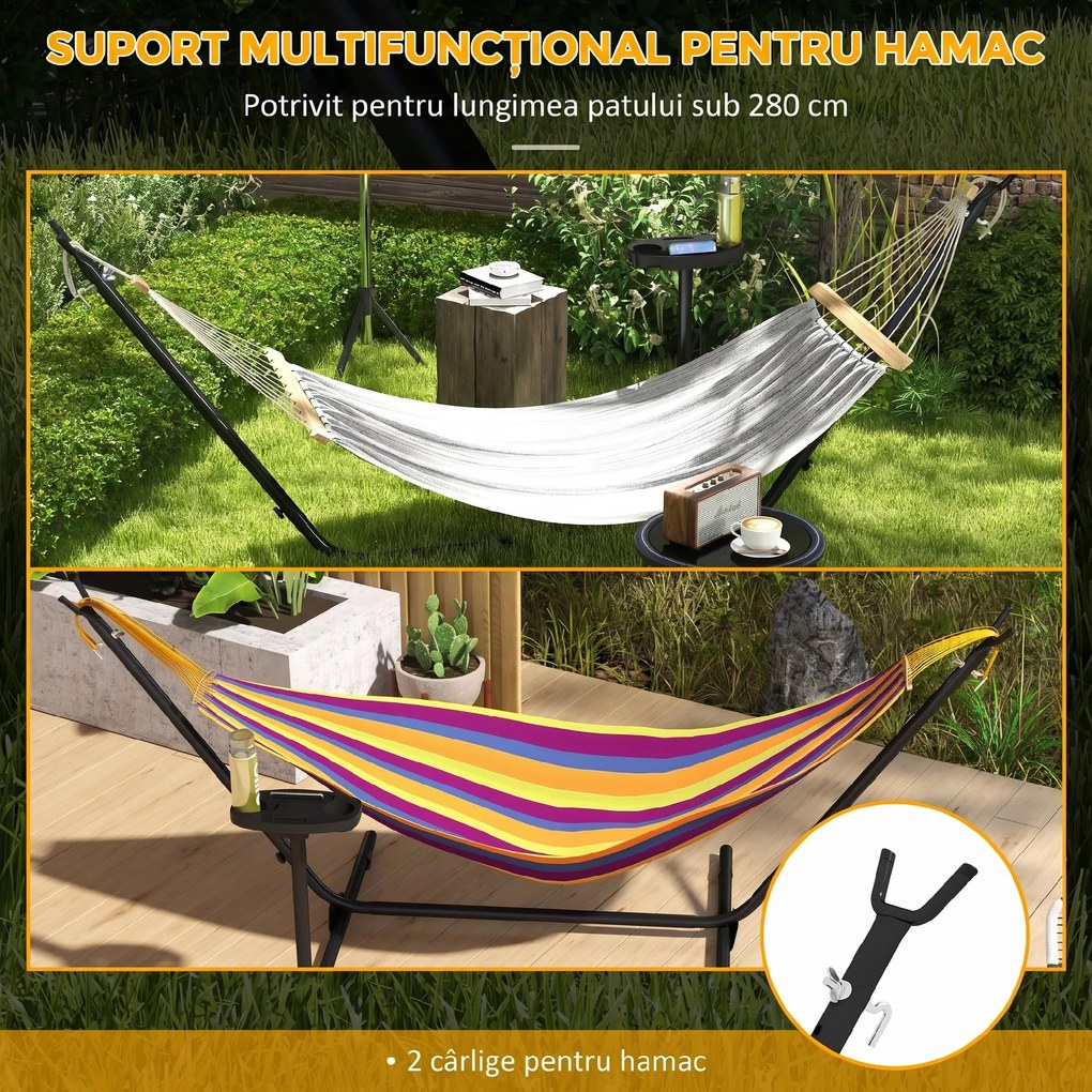 Outsunny Suport pentru hamac 9,4ft si suport lateral pentru tava, Suport pentru plasa de hamac cu cadru din otel, pentru hamacuri stil plasa