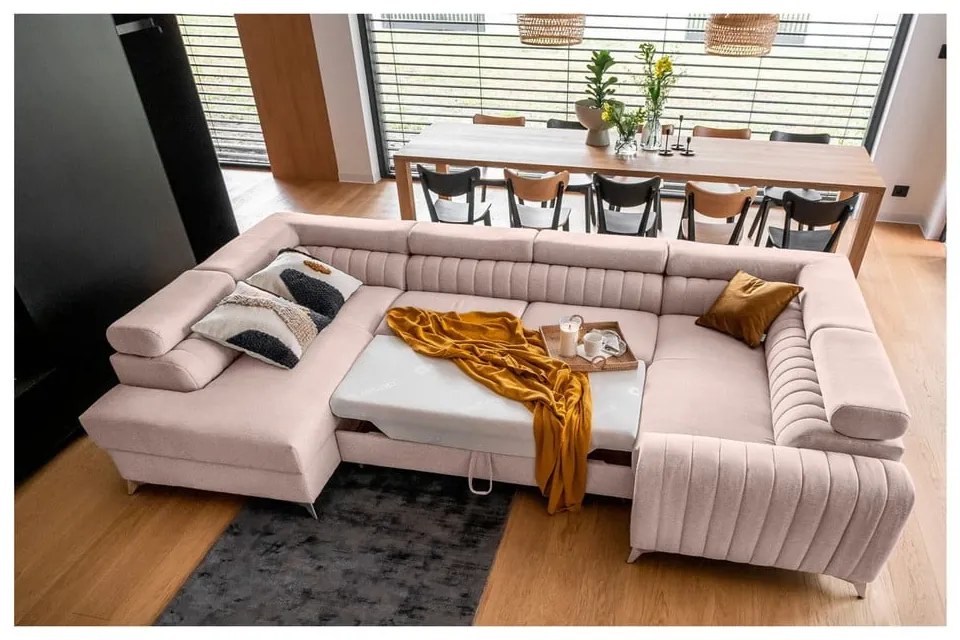 Colțar roz extensibil/cu spațiu de depozitare (cu colț pe partea stângă/în formă de "U") Louis – ELTAP