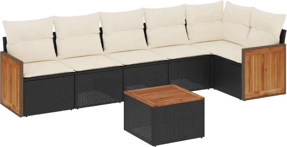 vidaXL Set canapele de grădină cu perne, 7 piese, negru, poliratan