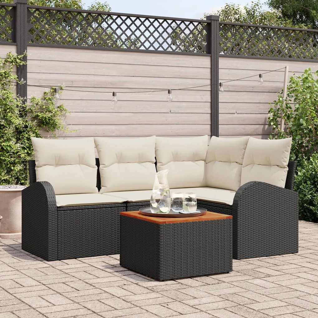 vidaXL Set de canapea de grădină 5 piese cu perne Negru Ratan Poliester