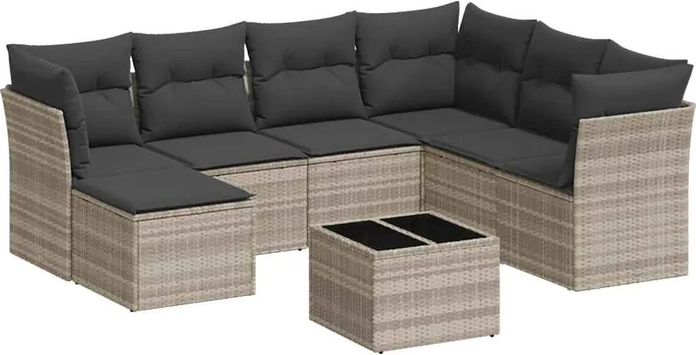 vidaXL Set mobilier de grădină cu perne, 8 piese gri deschis poliratan