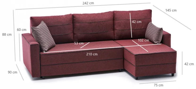 Coltar Extensibil pe Dreapta, Cadru Lemn de Brad, Ece, Bordo