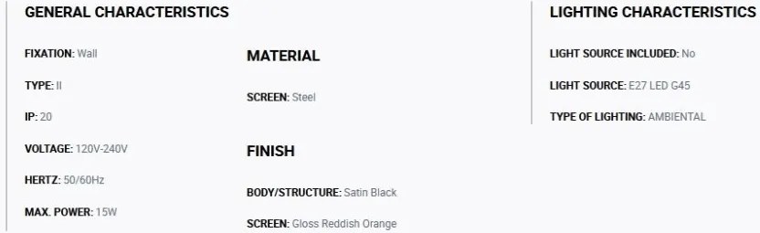 Aplica de perete metal TATAWIN negru, orange