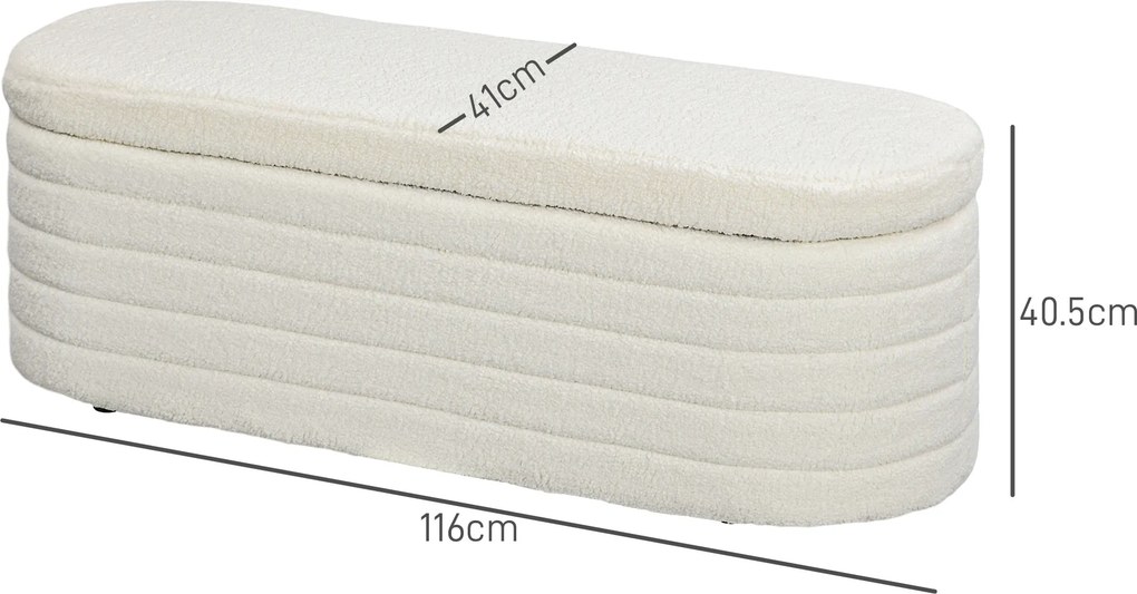 HOMCOM Bancă pentru Pat, Bancă Tapițată din Lână cu Cadru din Lemn, Bancă Otomană de Depozitare, 116x41x 40,5 cm, Alb Crem