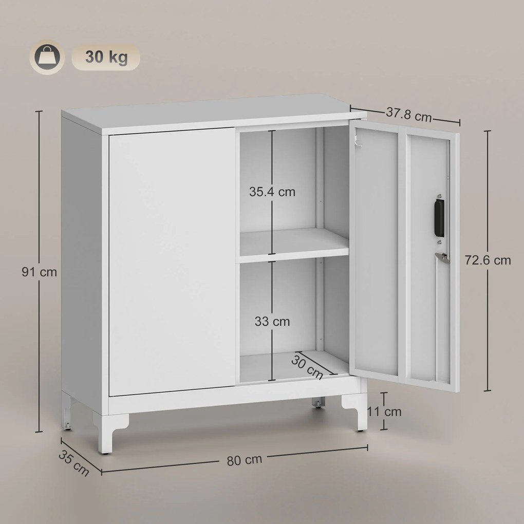 HOMCOM Mobilier de birou cu 3 rafturi, 2 uși și chei, 80x35x91 cm, Alb | Aosom Romania