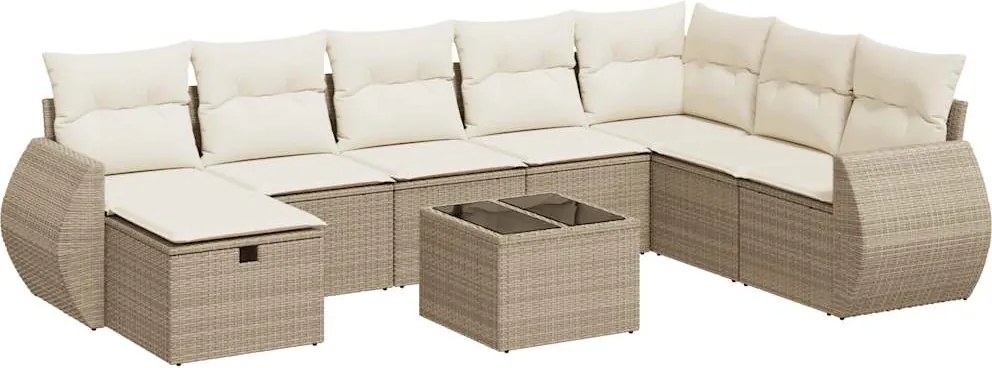 vidaXL Set canapele de grădină, 9 piese, cu perne, bej, poliratan